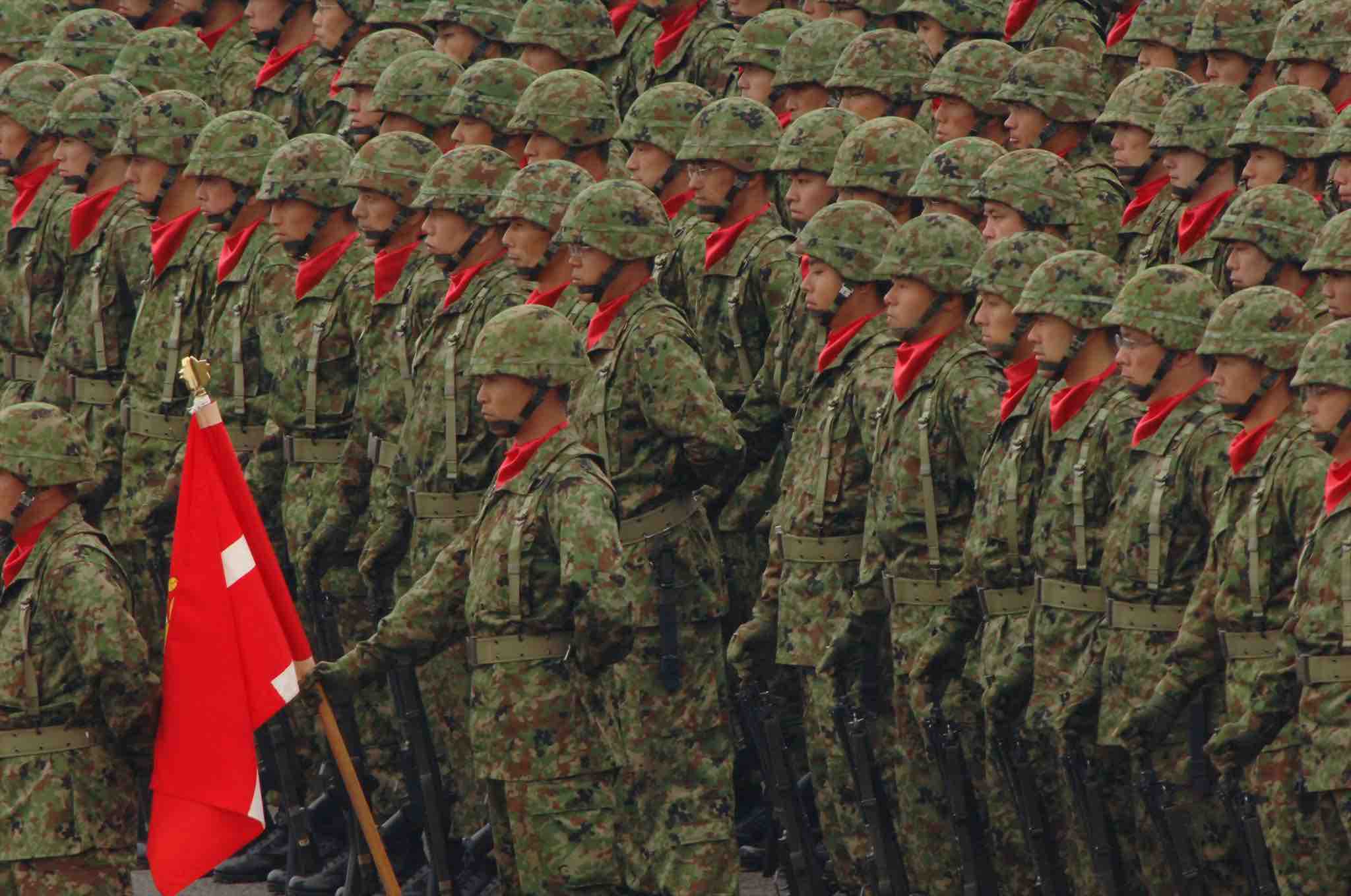 Japanese soldiers lined up at a parade