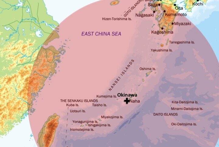 map of the Type 12 missile's range