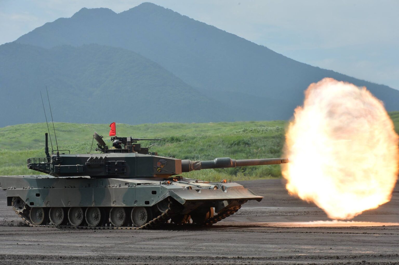 a Japanese tank firing a shot