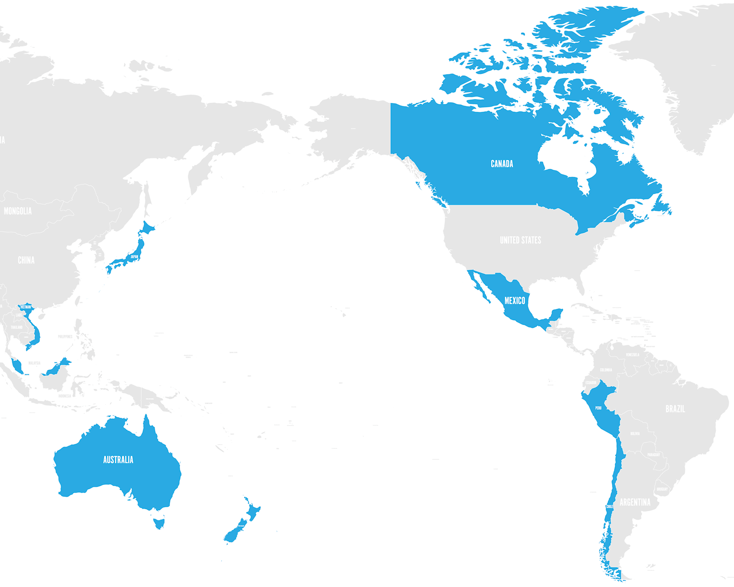 a map showing the CPTPP members