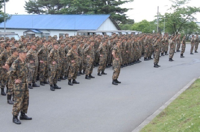 Japanese SDF soldiers lined up