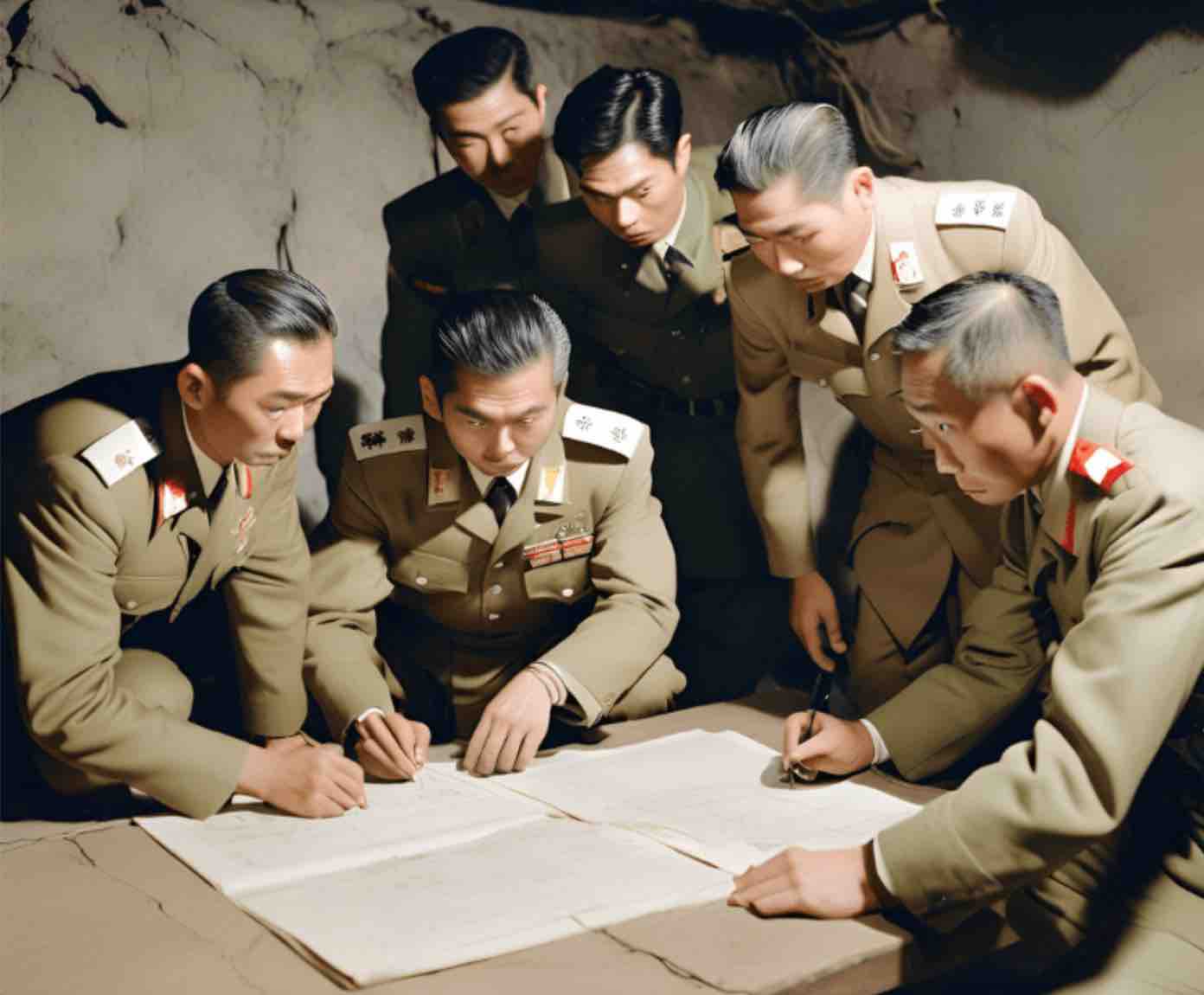 military officers in an underground planning room