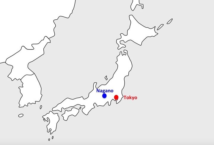 map showing Tokyo and Nagano