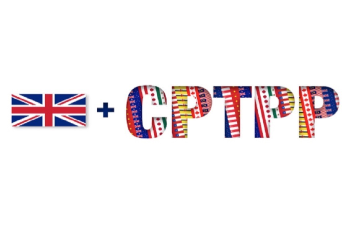 an Union Jack with the logo of the CPTPP
